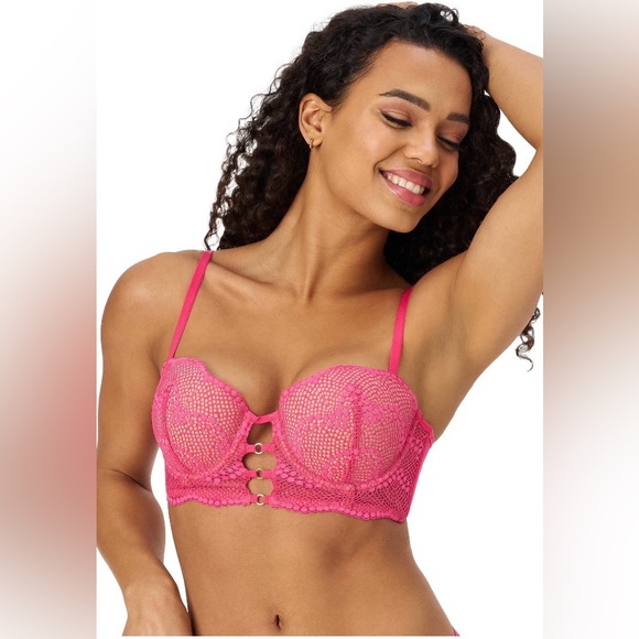 Adored by Adore Me Morgan Natural Lift Lace Push up Bra Hot Pink 34B - Picture 6 of 11